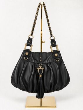 Vintage Patrick Cox Leather Shoulder Bag With Fleur de Lis Tassel Quiet Luxury